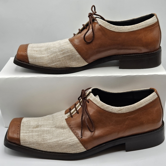 Marco Vicci taupe linen and brown leather shoes size 12 - Picture 13 of 13